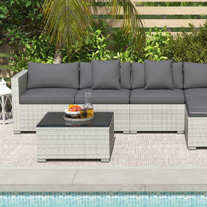 Outsunny 6 Pieces Rattan Corner Sofa Set - Mixed Grey