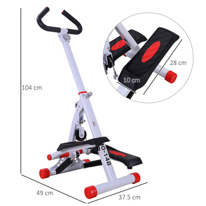 HOMCOM Foldable Stepper with Handle Hand Grip Workout Fitness Machine Sport Exercise Gym Bar Cardio Steel-White/Red Spinning