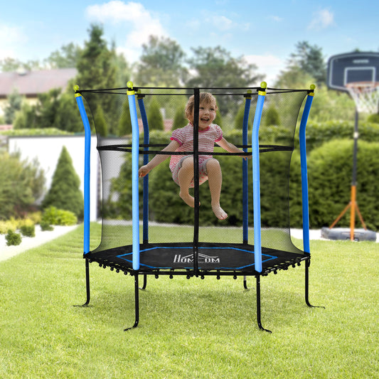HOMCOM 5.2FT / 63 Inch Kids Trampoline With Enclosure Net Mini Indoor Outdoor Trampolines for Child Toddler Age 3 - 10 Years Blue
