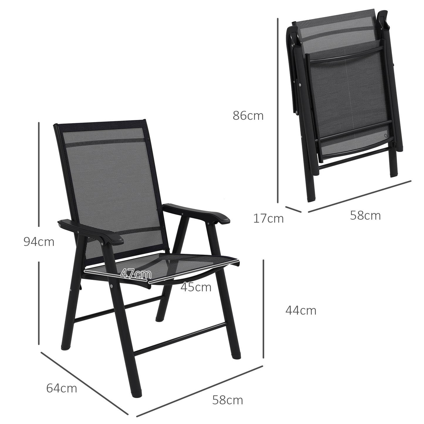 Outsunny Set of Four Folding Garden Chairs - Black