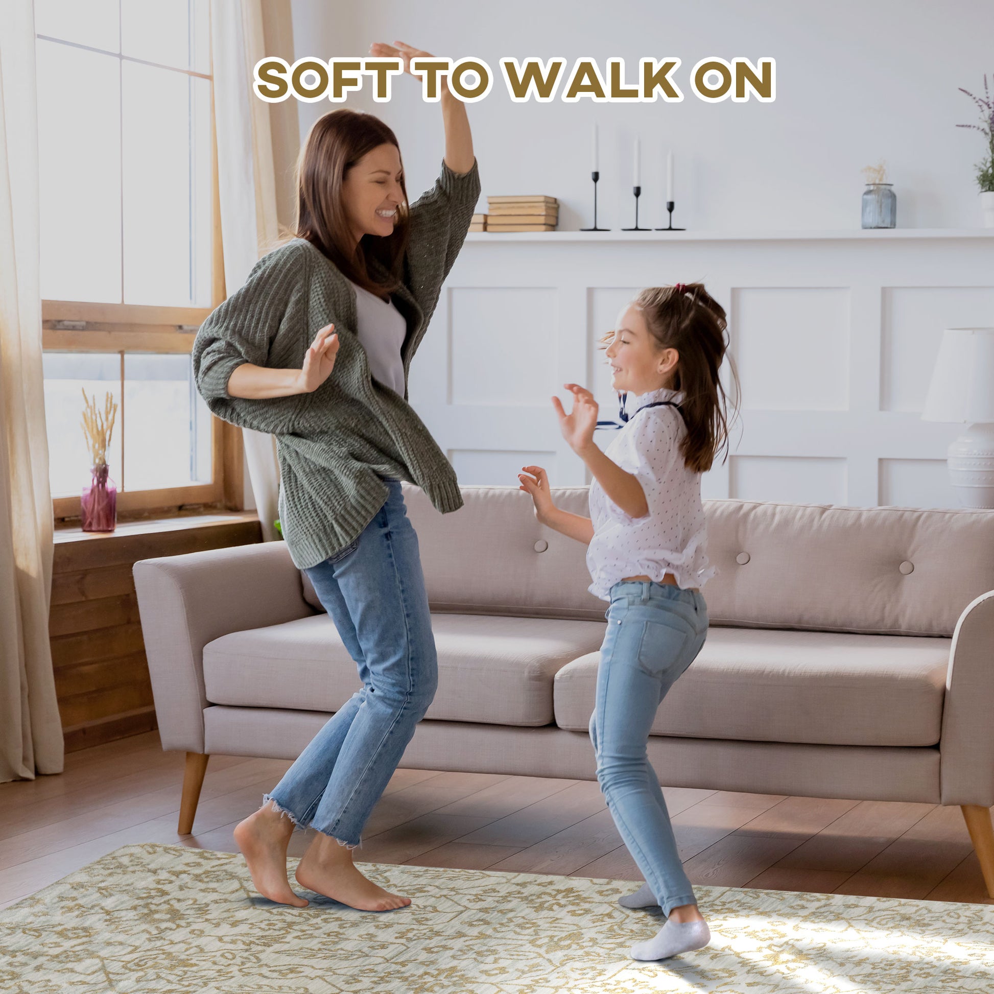 HOMCOM Beige Rug, Floral Pattern Area Rugs, Decorative Carpet for Living Room, Bedroom, Dining Room, 150 x 80cm