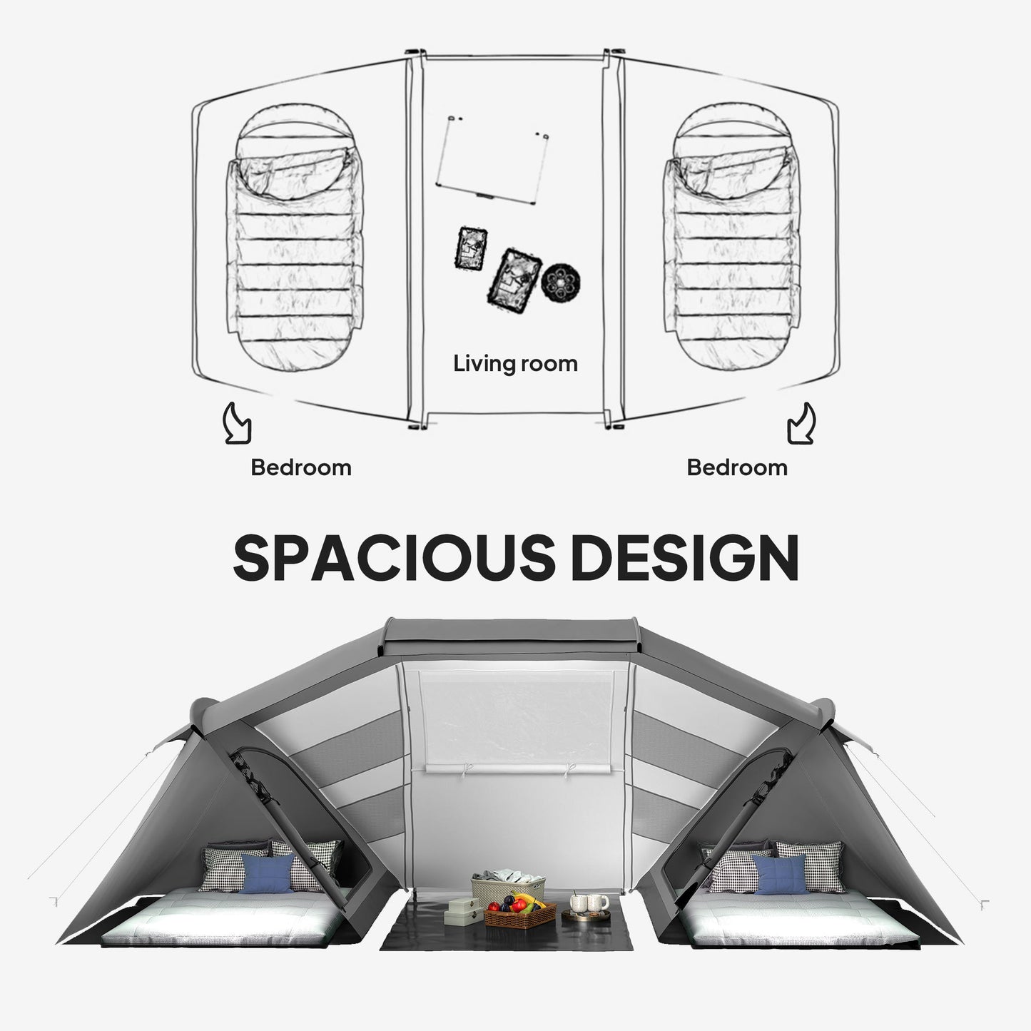 Outsunny 4-6 Man UV Protection Camping Tent - Charcoal Grey and White