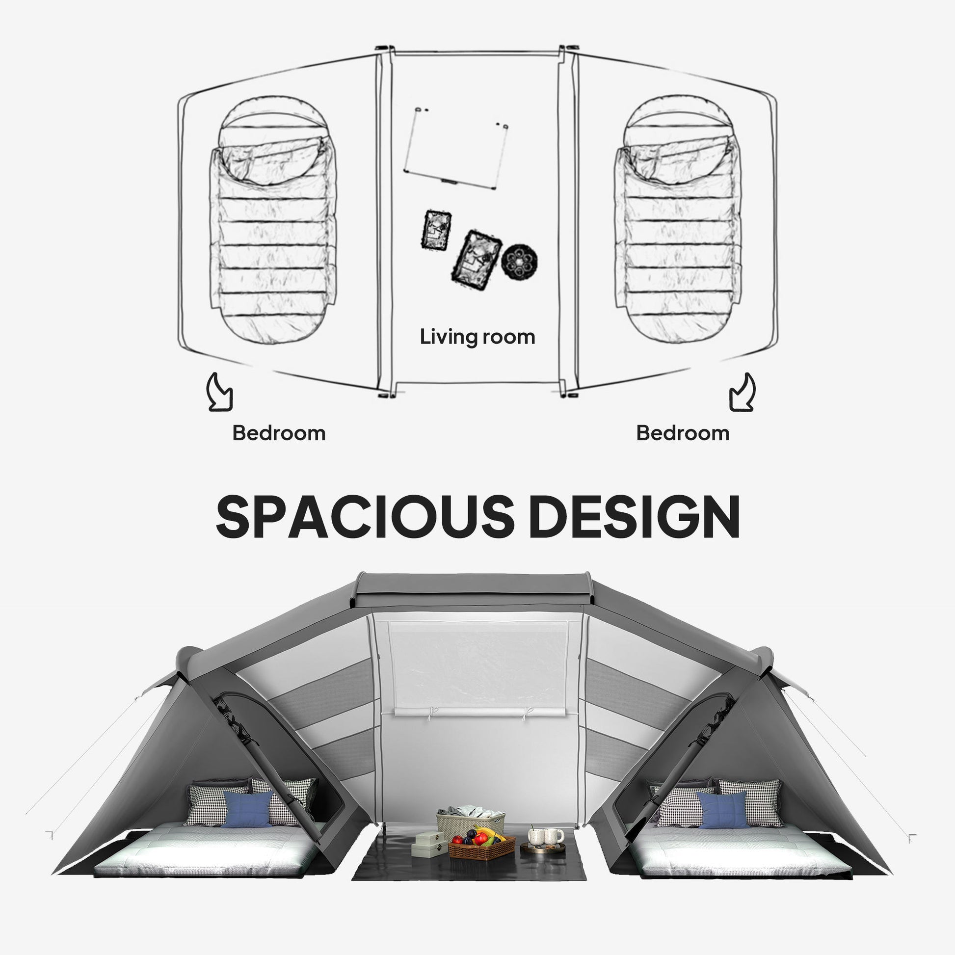 Outsunny 4-6 Man UV Protection Camping Tent - Charcoal Grey and White