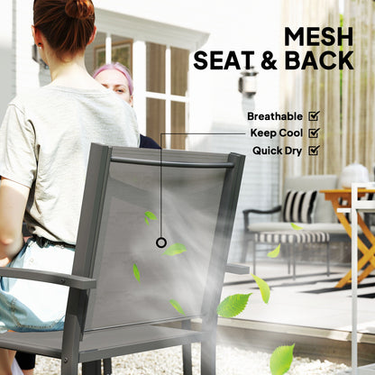 Outsunny 5 Piece Garden Furniture Set, Garden Dining Set with Round Table and 4 Stackable Chairs, Steel Frame, for Outdoor, Patio, Terraces, Dark Grey