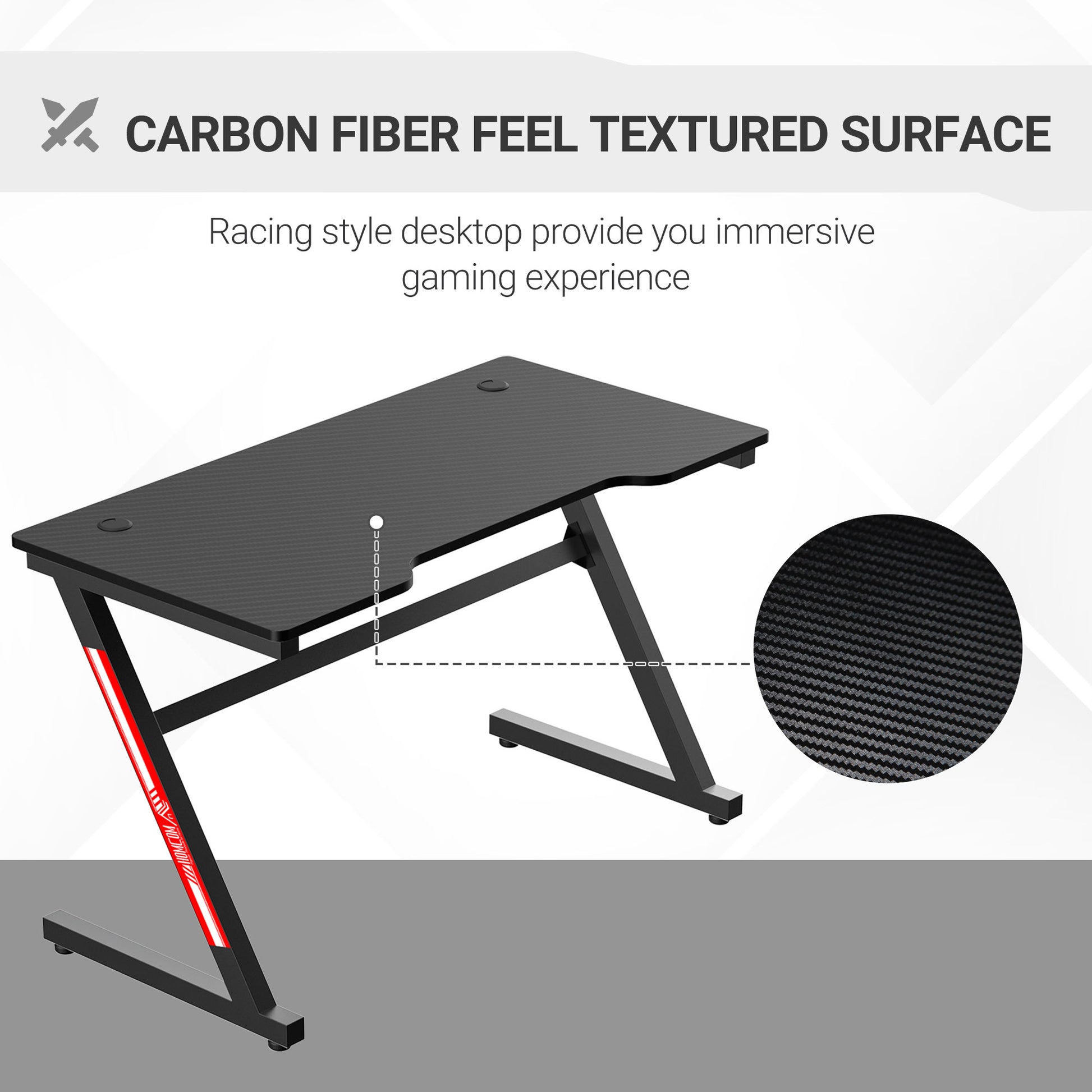 HOMCOM 1.2m Gaming Desk Z-Shaped Racing Style Home Office Computer Table with 2 Cable Managements for E-sport Study Workstation Black