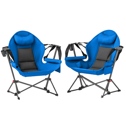 Outsunny Hammock Camping Chair Set of 2, Adjustable Back Swinging Camping Chair Portable Swinging Chair with Cup Holder, Headrest, Padded Seat and Carry Bag for Travel Fishing Hiking, Blue
