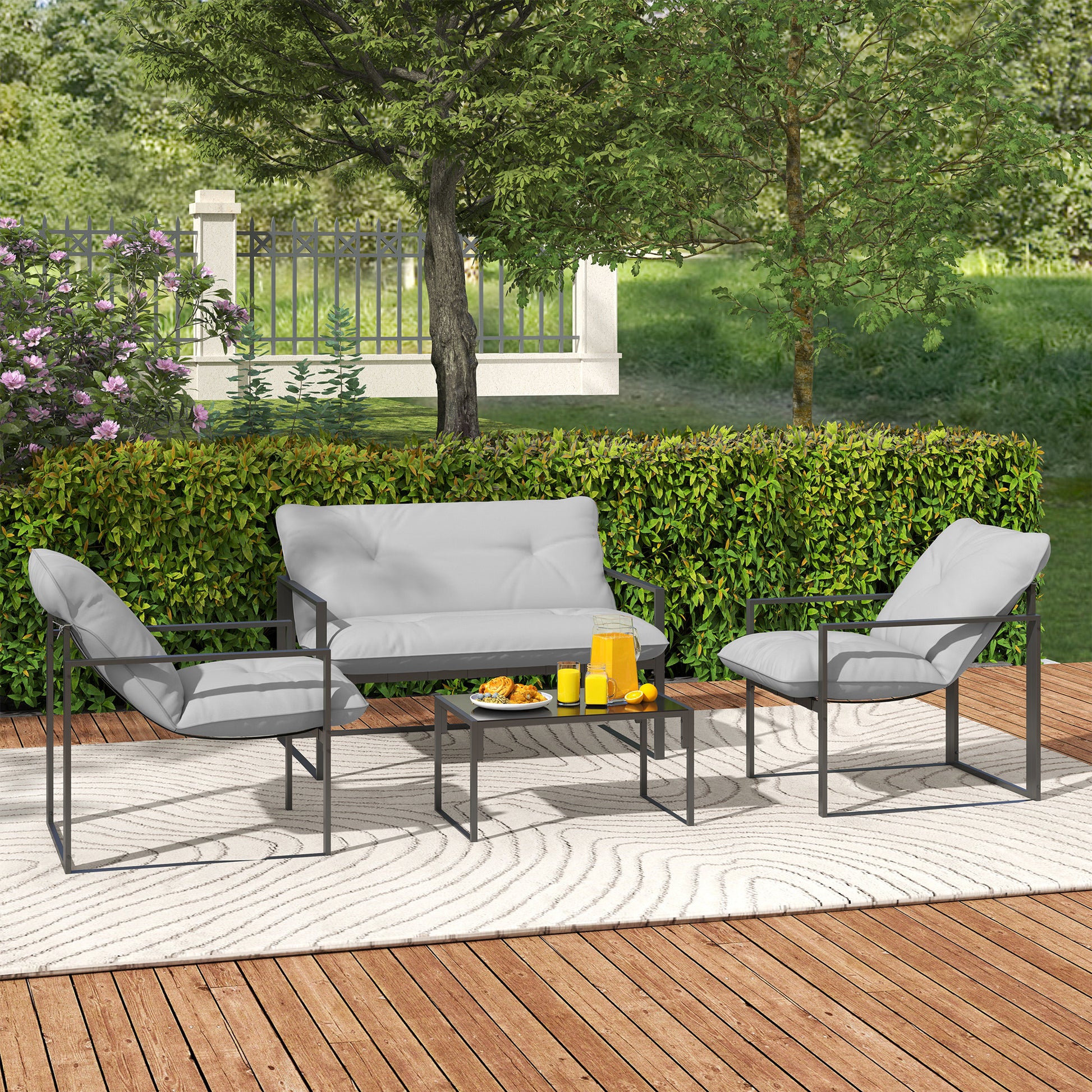 Outsunny Four-Piece Relaxed Back Garden Dining Set - Black/Light Grey