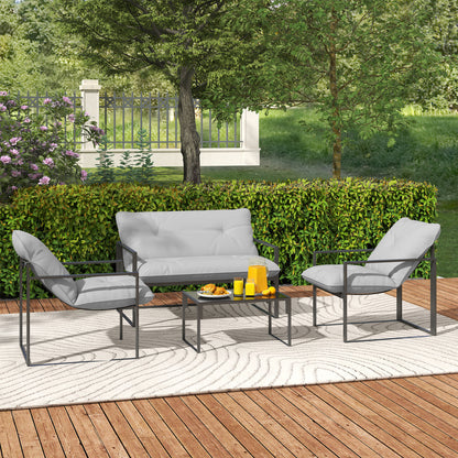 Outsunny Four-Piece Relaxed Back Garden Dining Set - Black/Light Grey