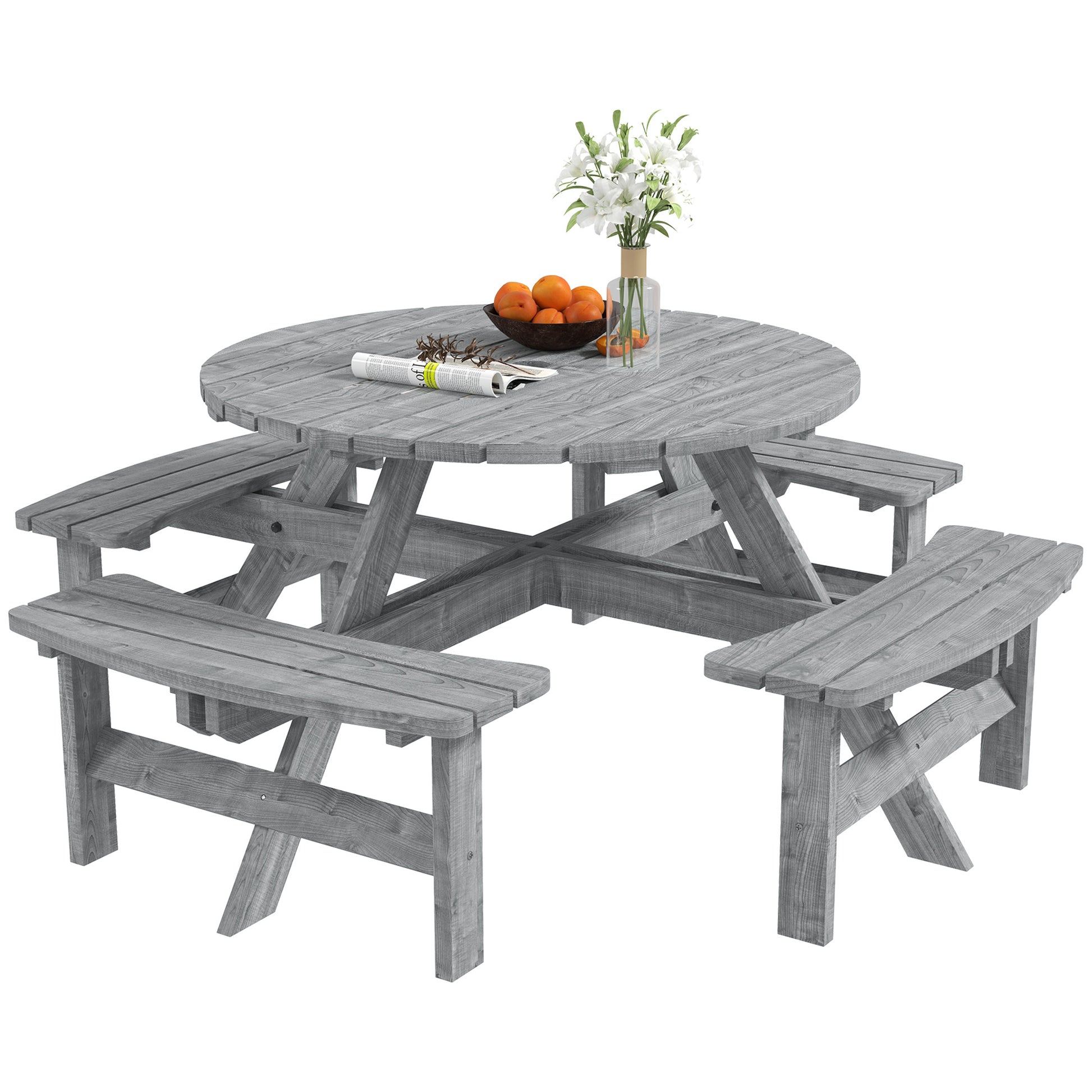 Outsunny 8-Seater Wooden Picnic Set-Fir Wood