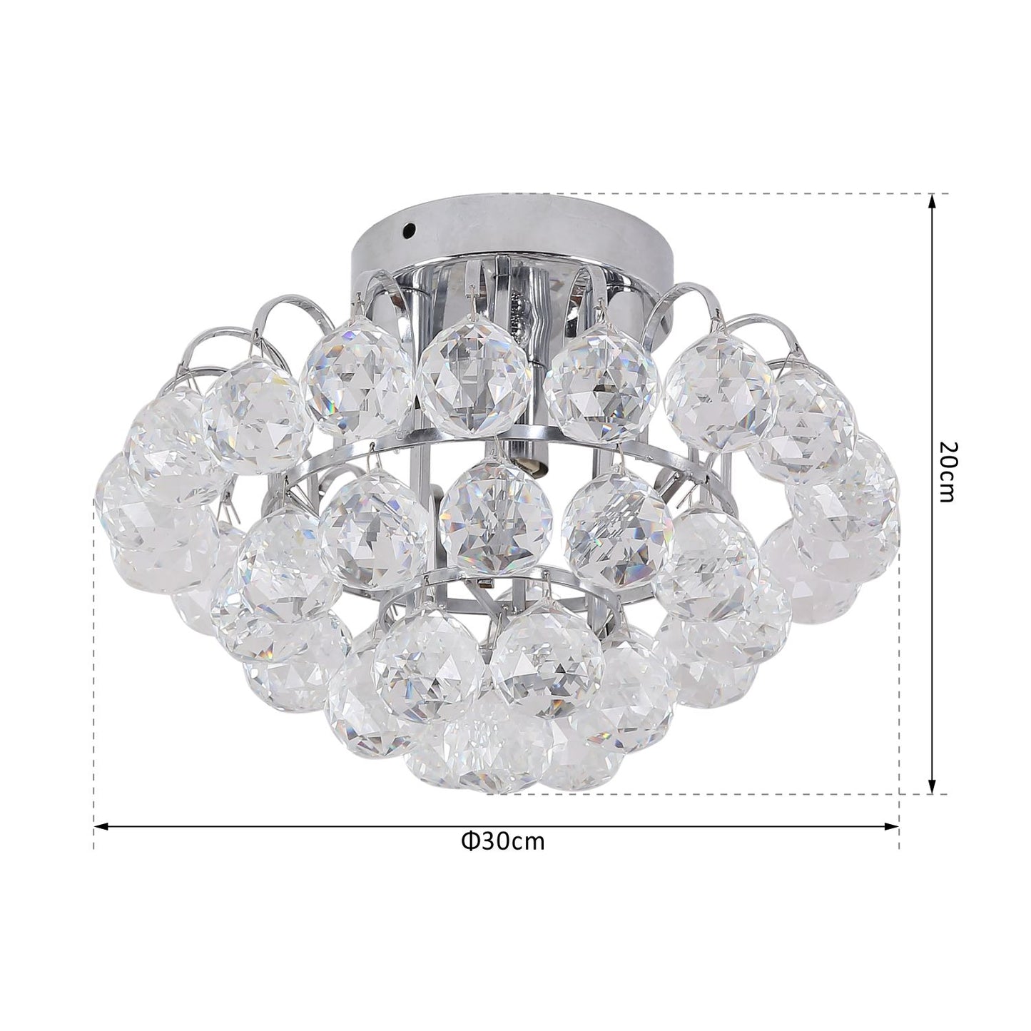 HOMCOM Crystal Ceiling Lamp Chandelier Hallway Flush Mount Pendant 3 Light ?30cm Silver