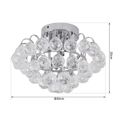 HOMCOM Crystal Ceiling Lamp Chandelier Hallway Flush Mount Pendant 3 Light ?30cm Silver