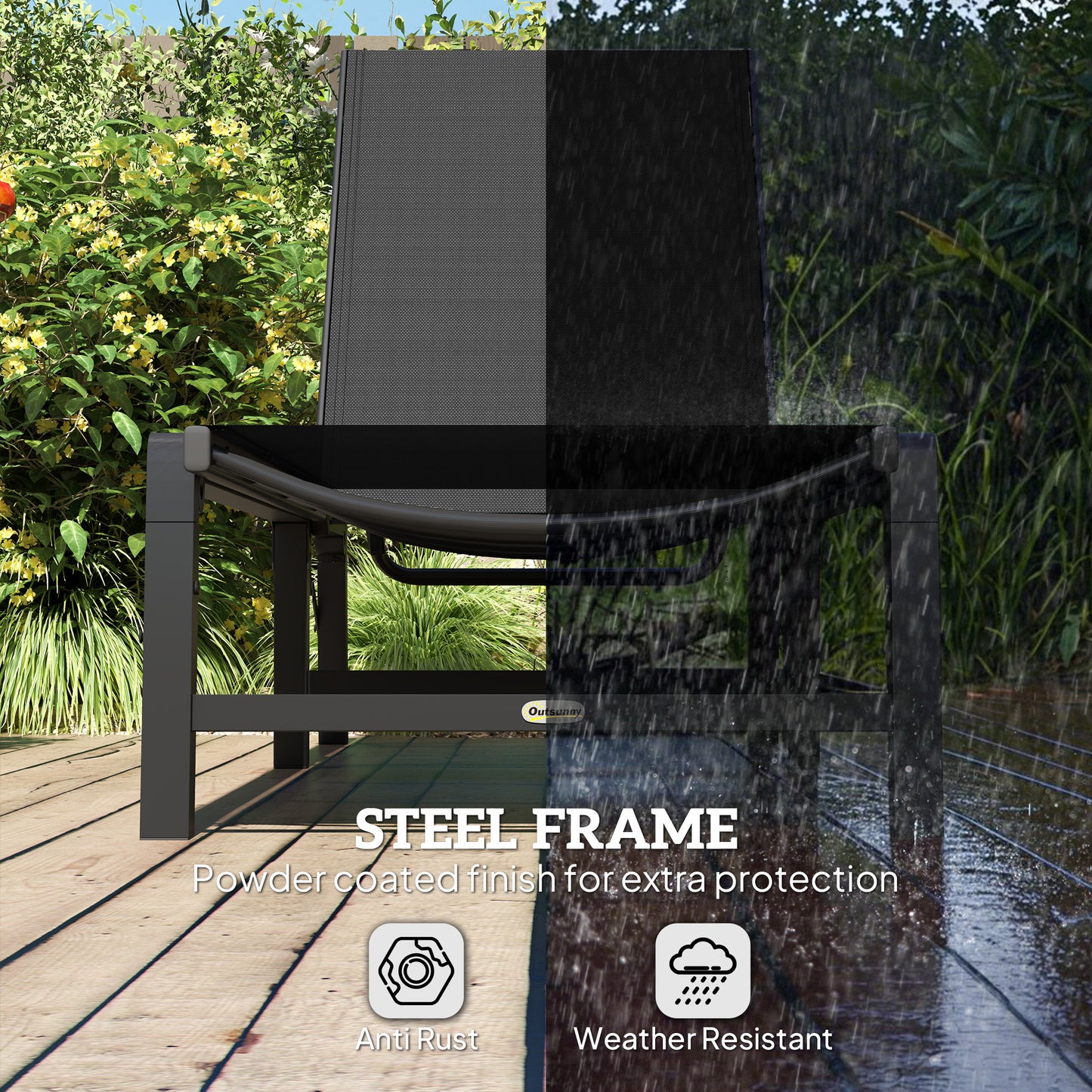 Outsunny Folding Sun Lounger, 5-Position Adjustable Garden Chaise Lounge Sunbed, Steel Frame Reclining Chair for Beach, Porch, Patio, Camping, Black