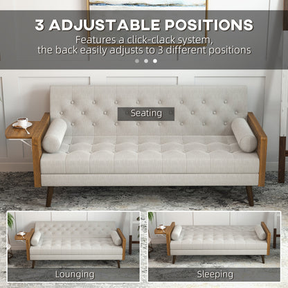 HOMCOM 3-Seater Sofa Bed Click-Clack Button-Tufted Settee Recliner Couch with Wood Legs for Living Room, Beige