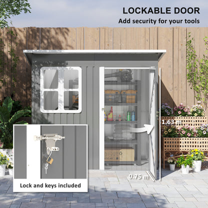 Outsunny 7 x 4ft Galvanised Steel Garden Shed, with Lock and Gloves - Grey