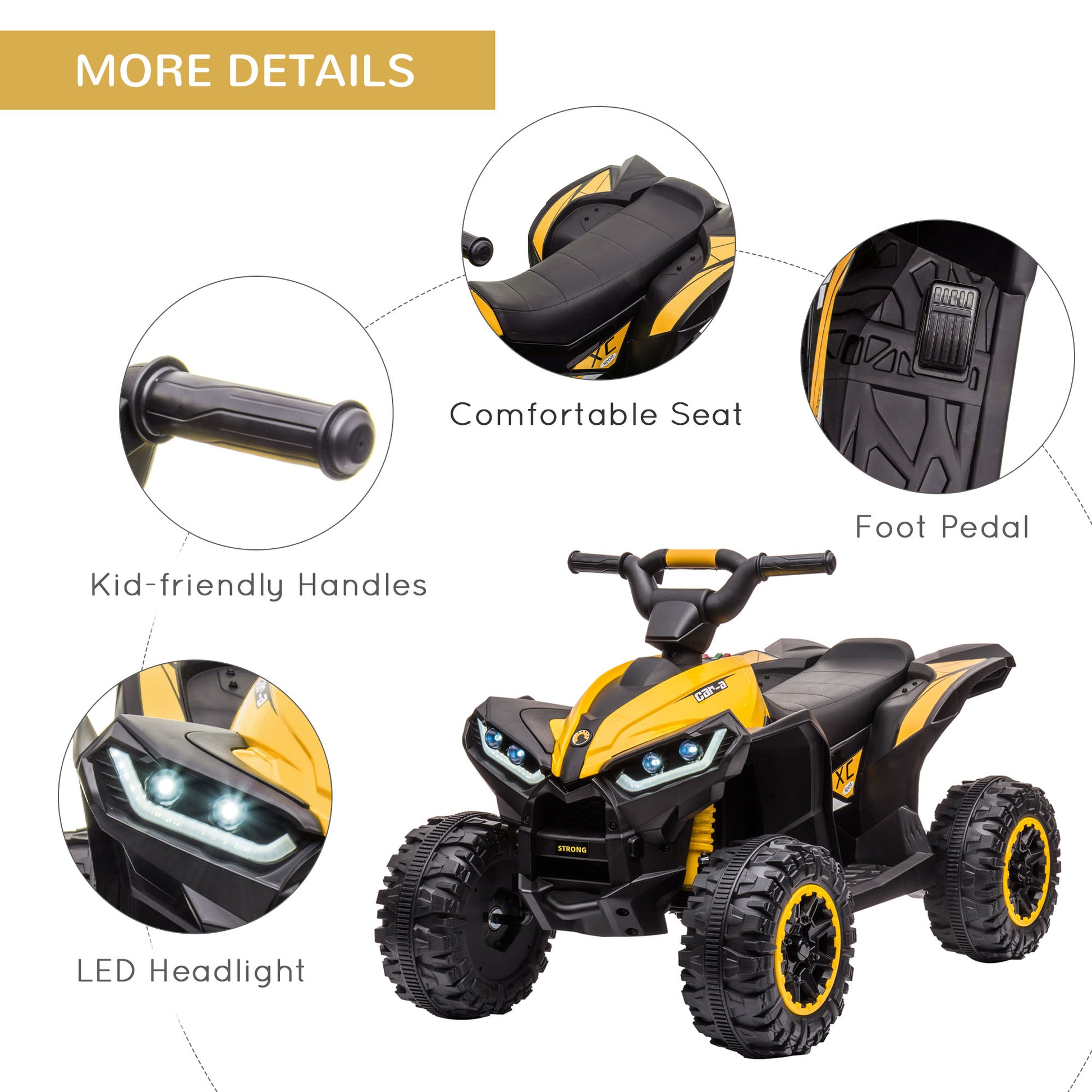 HOMCOM 12V Quad Bike with Forward Reverse Functions, Ride on Car ATV Toy with High/Low Speed, Slow Start, Suspension System, Horn, Music, Yellow