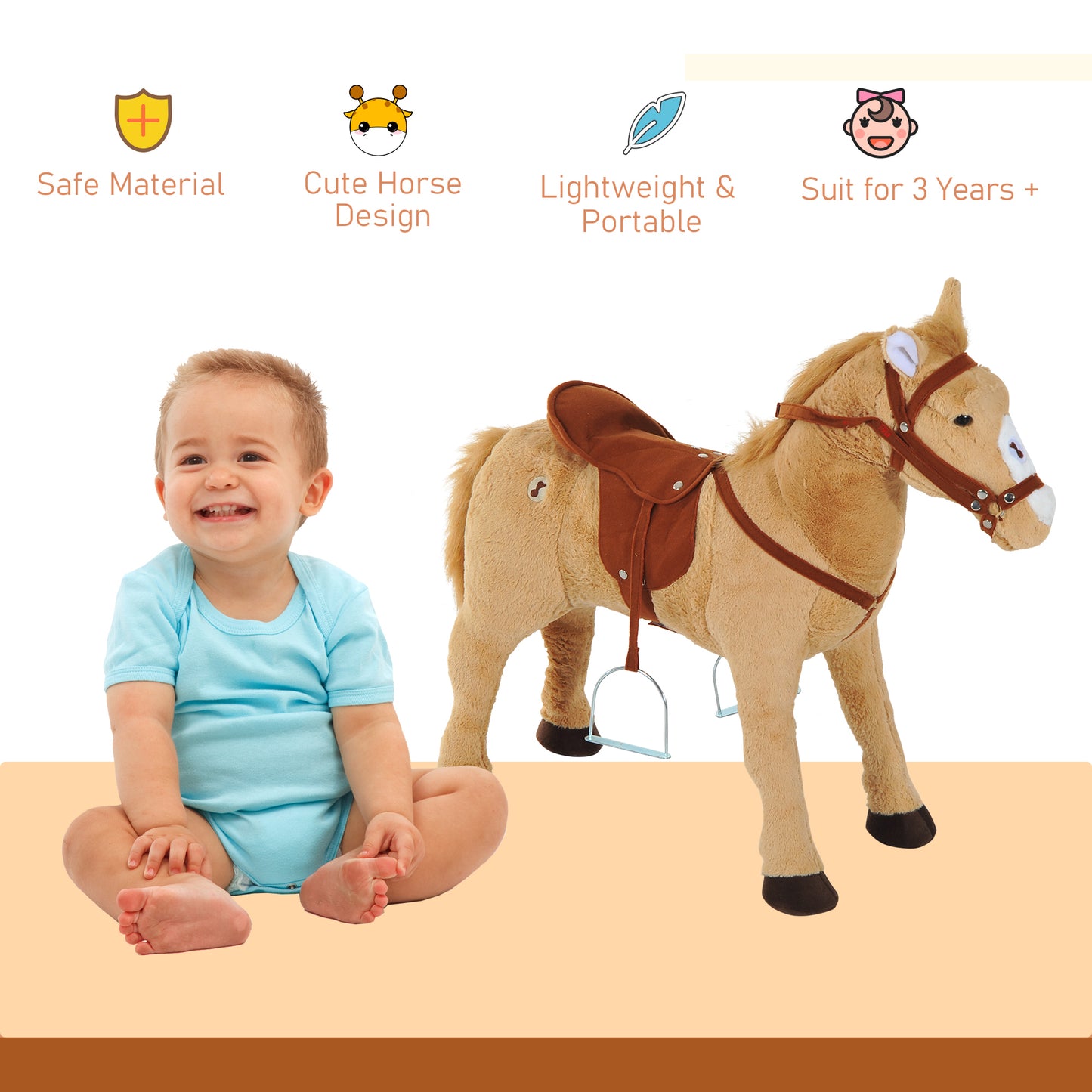 HOMCOM Childrens Plush Rocking Pony W/Sound-Beige