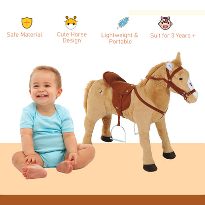 HOMCOM Childrens Plush Rocking Pony W/Sound-Beige