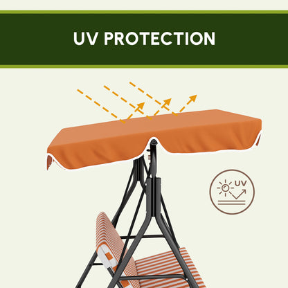 Outsunny 3 Seater Garden Swing Chair, Outdoor Swing Chair with Adjustable Canopy, Mental Frame & Cushions, Orange