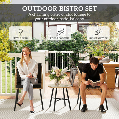 Outsunny Three-Piece Cut-Out Rattan Chair and Table Set - Brown/Black