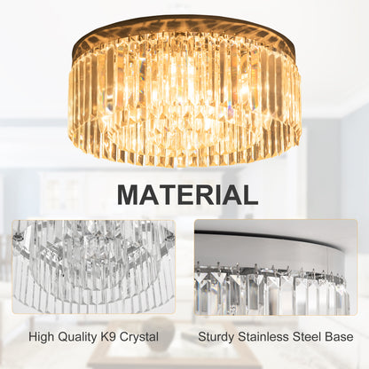 HOMCOM Crystal Ceiling Light Modern Chandeliers w/ Stainless Steel Base 10 Lights Elegant Flush Mount Ceiling Lighting for Living Room, Hallway, Bar