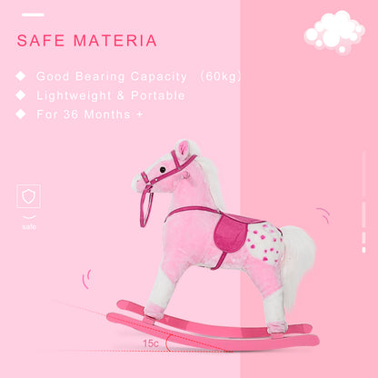 HOMCOM Childrens Plush Rocking Horse with Sound-Pink