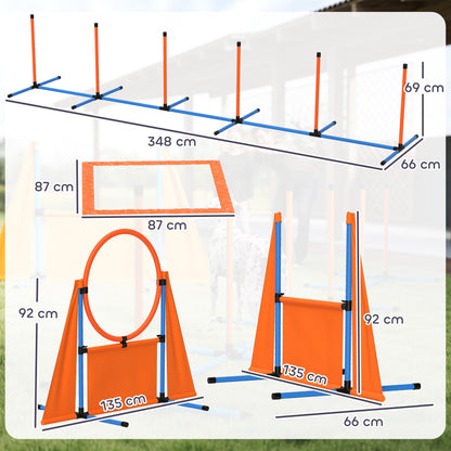 PawHut 6-Piece Dog Agility Equipment Set with Weave Poles, Jump Ring, Hurdle, Pause Box, Bag, Orange