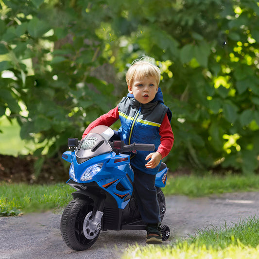 HOMCOM Kids 6V Electric Ride On Motorcycle Police Car Vehicle w/ Lights Horn Realistic Sound Outdoor Play Toy for 18 - 36 months Blue