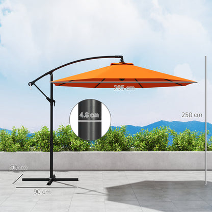 Outsunny 3(m) Overhanging Parasol, with Base - Orange