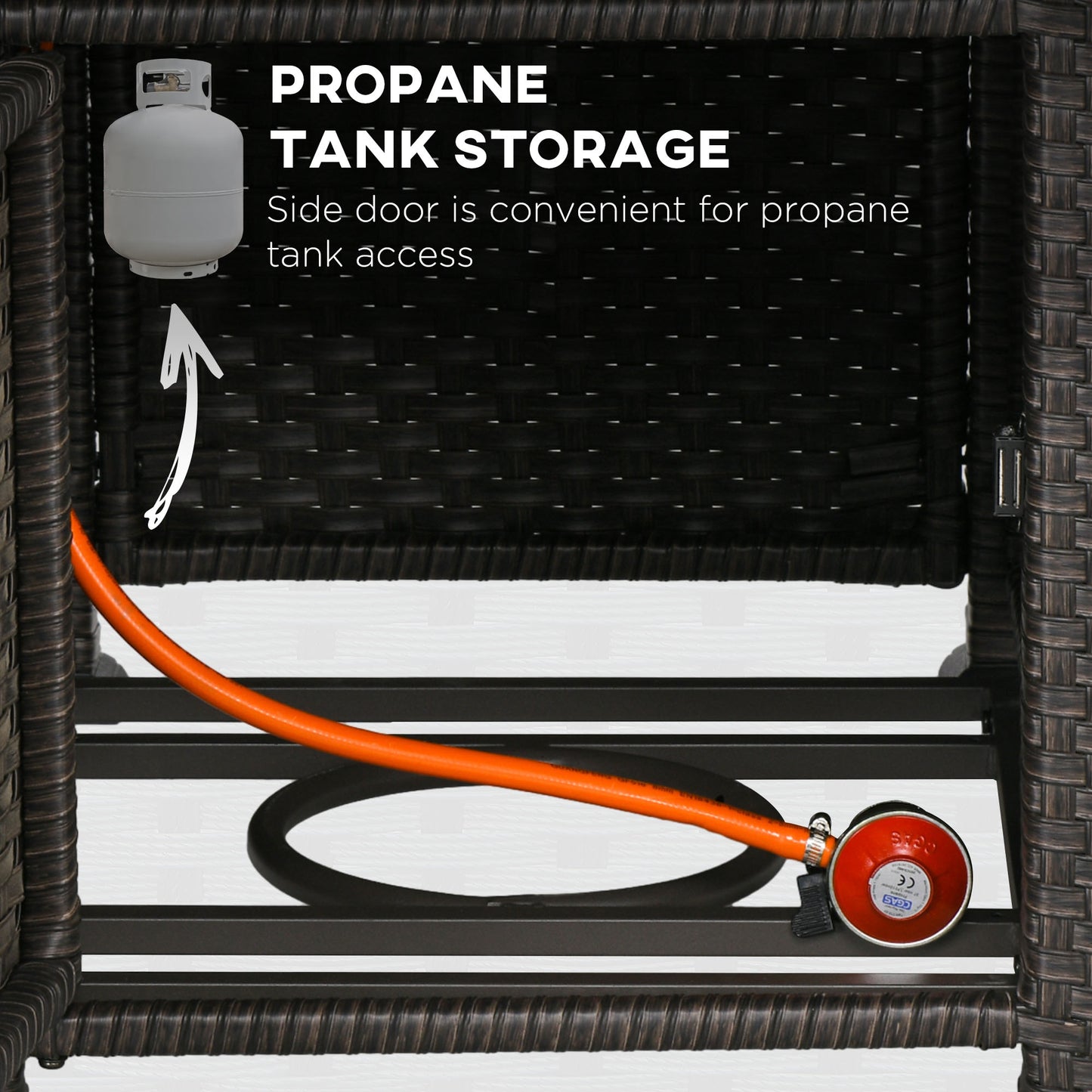 Outsunny 5-Piece Rattan Patio Furniture Set with Gas Fire Pit Table, Loveseat Sofa, Armchairs, Cushions, Pillows, Dark Brown