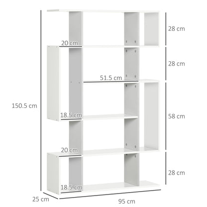 HOMCOM 5-Tier Bookshelf, Modern Bookcase with 13 Open Shelves, Freestanding Decorative Storage Shelving for Home Office and Study, White