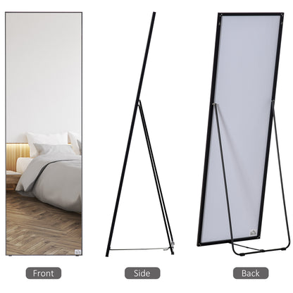 HOMCOM Full Length Dressing Mirror, Floor Standing or Wall Hanging, Aluminum Alloy Framed Full Body Mirror for Bedroom, Living Room, Black