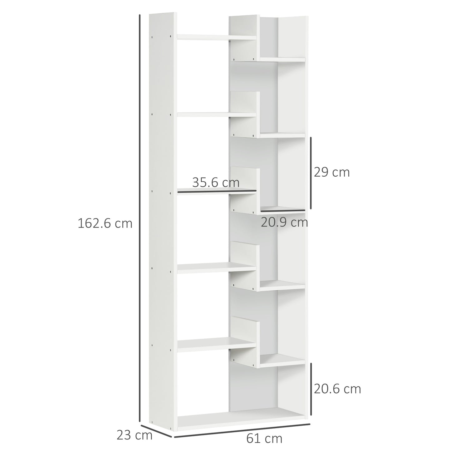 HOMCOM 6-Tier Bookshelf, Modern Bookcase with 11 Open Shelves, Freestanding Decorative Storage Shelving for Home Office and Study, White