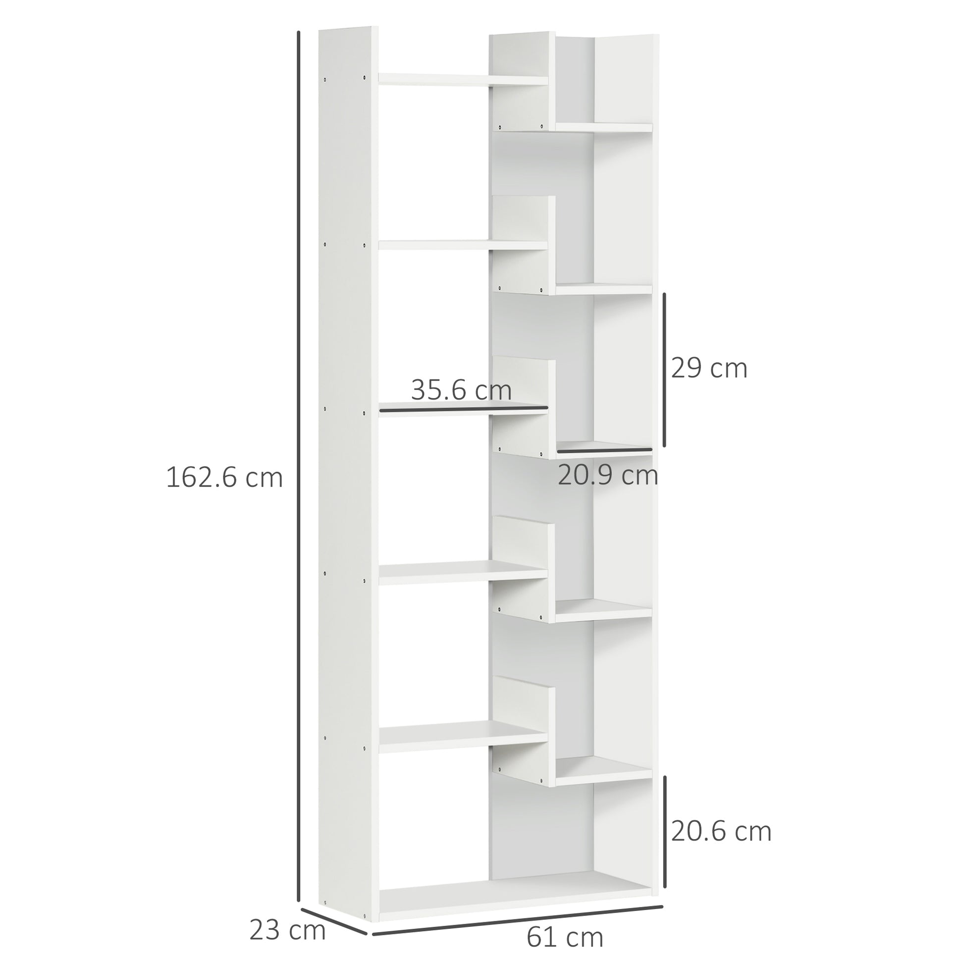 HOMCOM 6-Tier Bookshelf, Modern Bookcase with 11 Open Shelves, Freestanding Decorative Storage Shelving for Home Office and Study, White