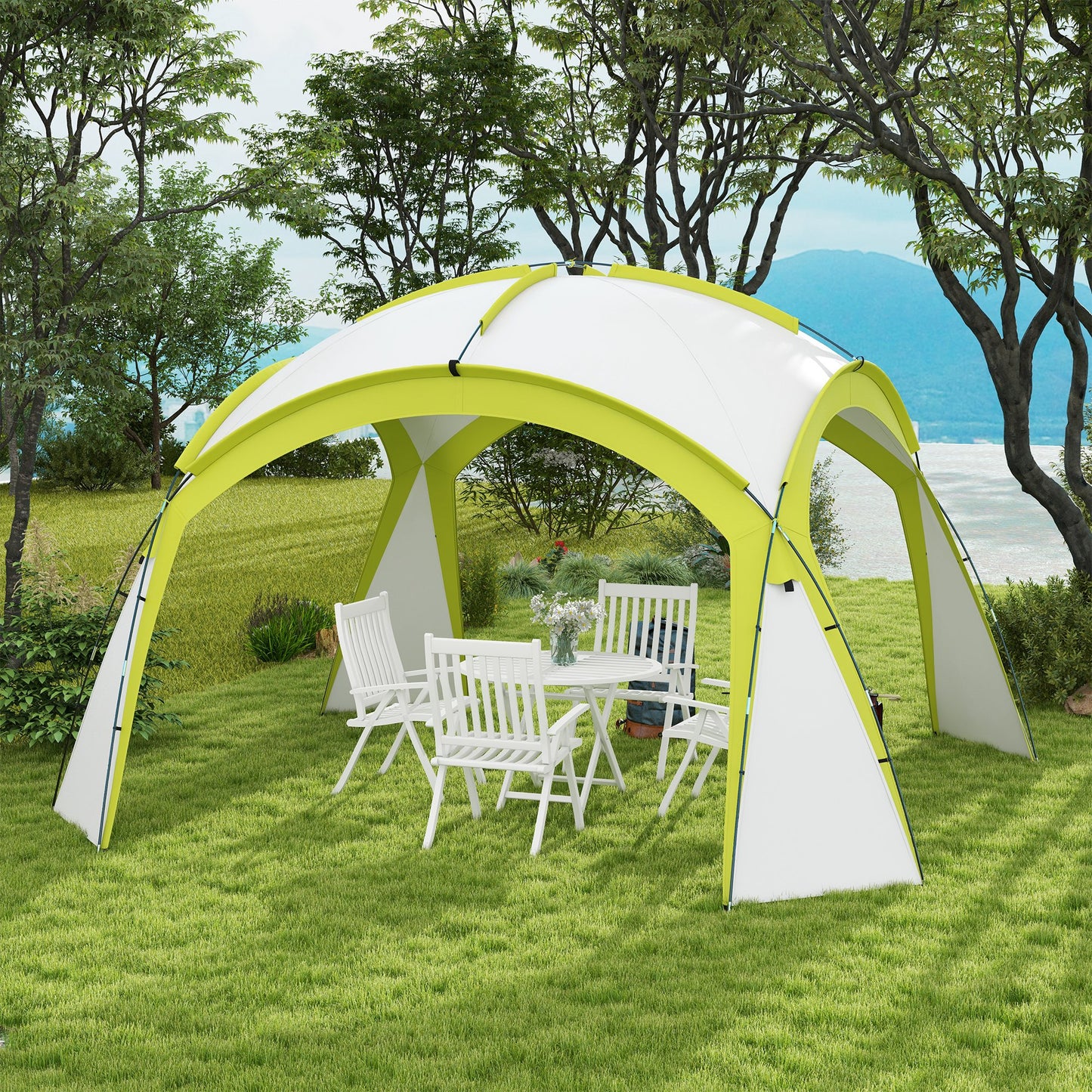 Outsunny 3.5 x 3.5M 6-8 Person Camping Gazebo, Outdoor Event Shelter Dome Tent Garden Sun Shelter Patio Spire Arc Pavilion Camp Sun Shade, Green