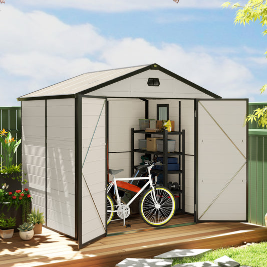 Outsunny 7.9ft x 6.2ft Aluminium Frame and Plastic Wall Shed, with Foundation - Cream White