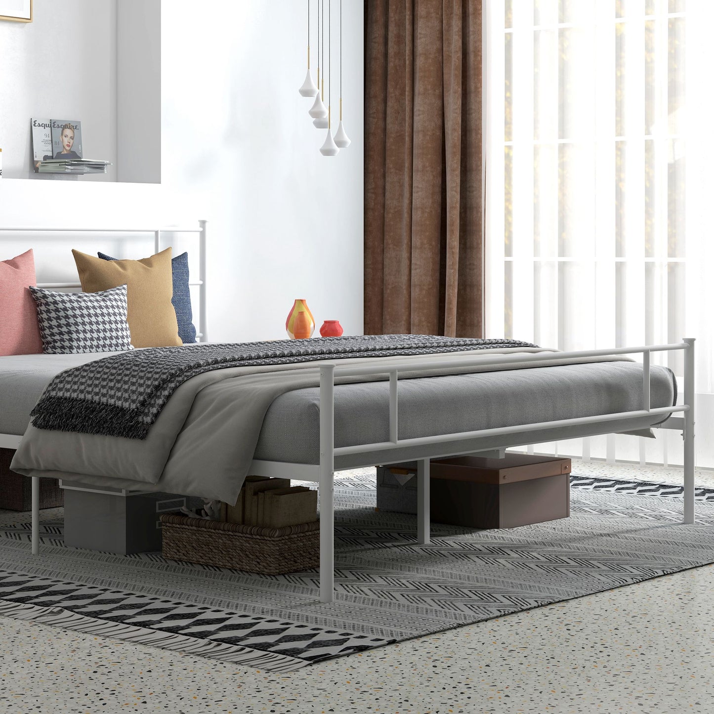 HOMCOM King Bed Frame, Metal Bed Base with Headboard and Footboard, Metal Slat Support and 31cm Underbed Storage Space