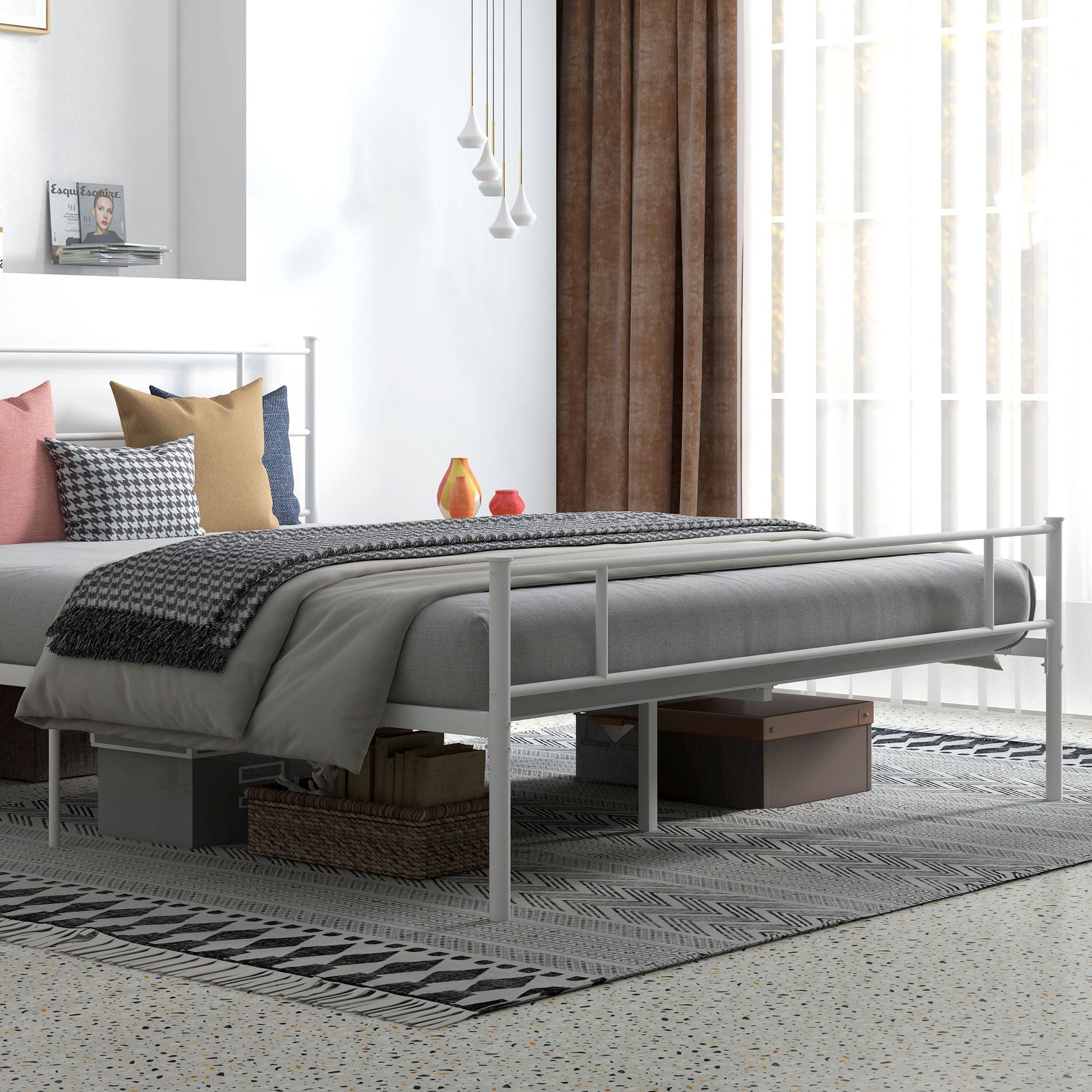 HOMCOM King Bed Frame, Metal Bed Base with Headboard and Footboard, Metal Slat Support and 31cm Underbed Storage Space
