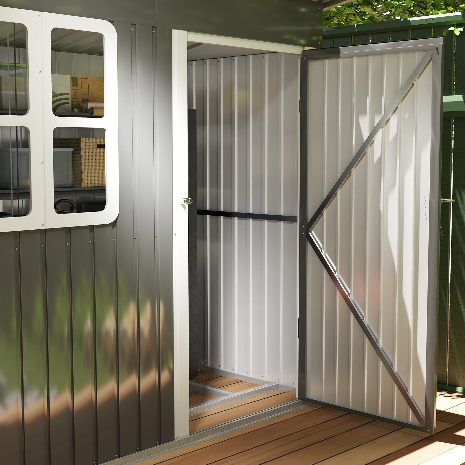 Outsunny 7 x 4ft Galvanised Steel Garden Shed, with Lock and Gloves - Grey