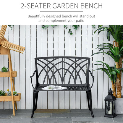 Outsunny 2-Seater Aluminium Garden Bench Loveseat Outdoor Furniture with Decorative Backrest & Ergonomic Armrest for Patio Terrace Porch