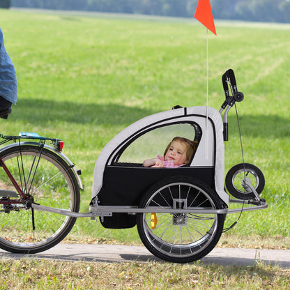 HOMCOM Bike Trailer 2-Seater for Bicycle Baby Child Multifunctional Carrier in Steel Frame (Black and White)