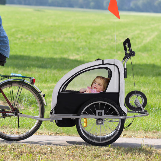 HOMCOM Bike Trailer 2-Seater for Bicycle Baby Child Multifunctional Carrier in Steel Frame (Black and White)