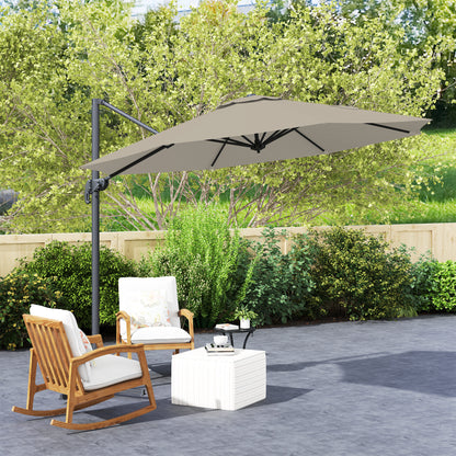 Outsunny 3 x 3(m) Cantilever Parasol with Cross Base, Garden Umbrella with 360° Rotation, Crank Handle and Tilt for Outdoor, Light Grey