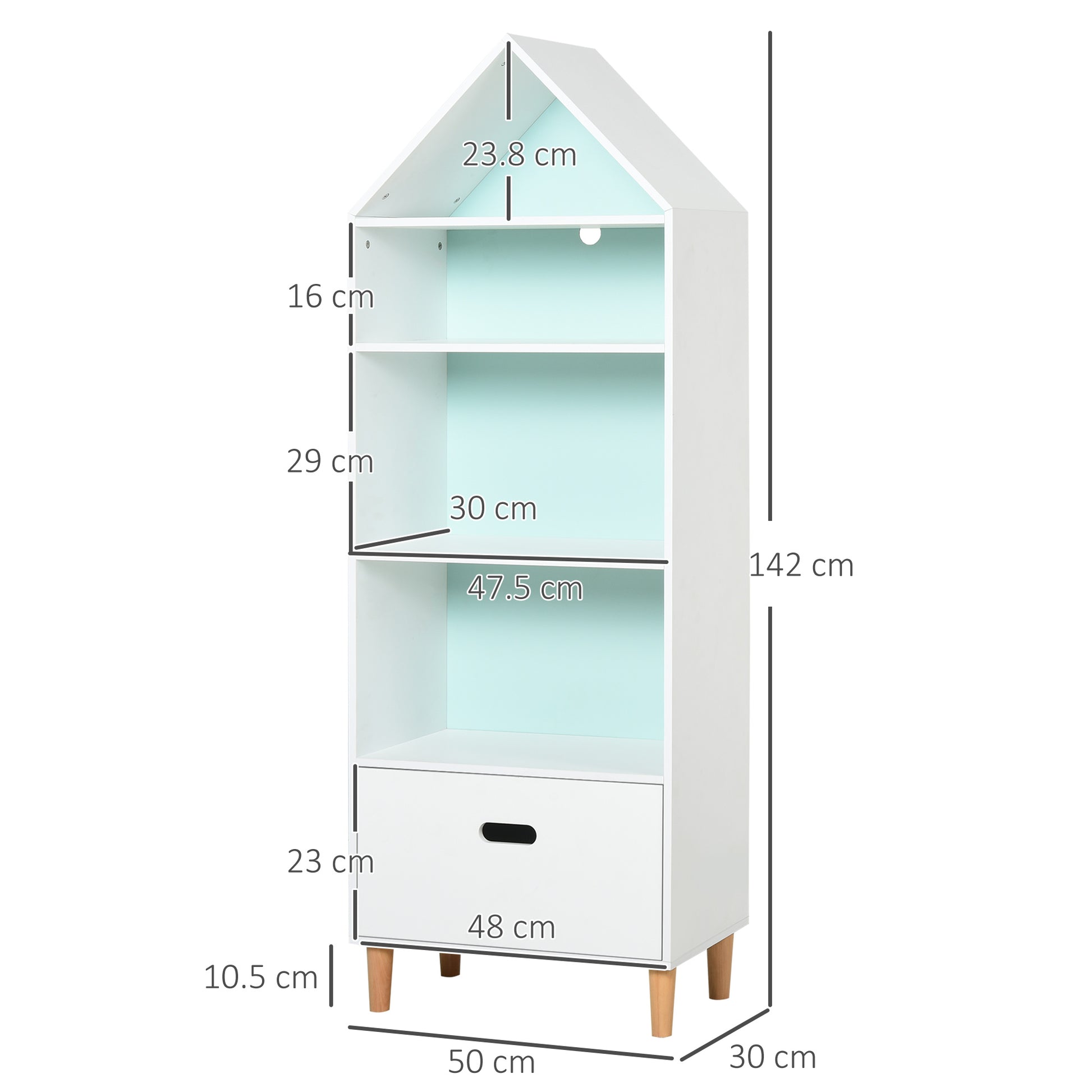 HOMCOM Kids MDF 5-Tier Bookshelf w/ Drawer White/Blue