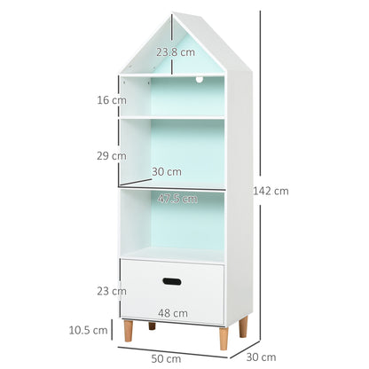 HOMCOM Kids MDF 5-Tier Bookshelf w/ Drawer White/Blue