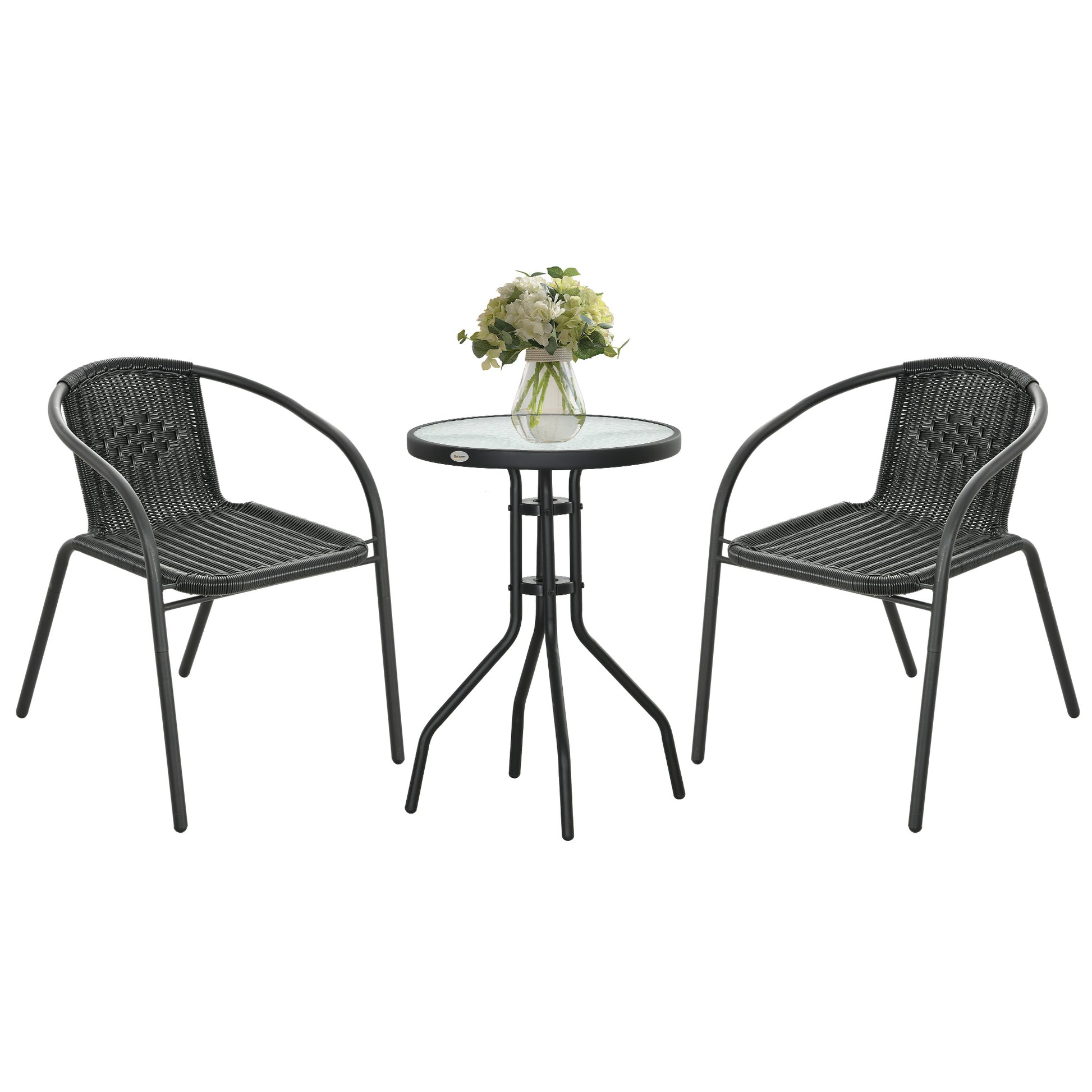 Outsunny 3 Pieces Rattan Bistro Set - Black