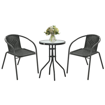 Outsunny 3 Pieces Rattan Bistro Set - Black