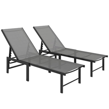 Outsunny Set of Two Reclining Sun Loungers - Grey