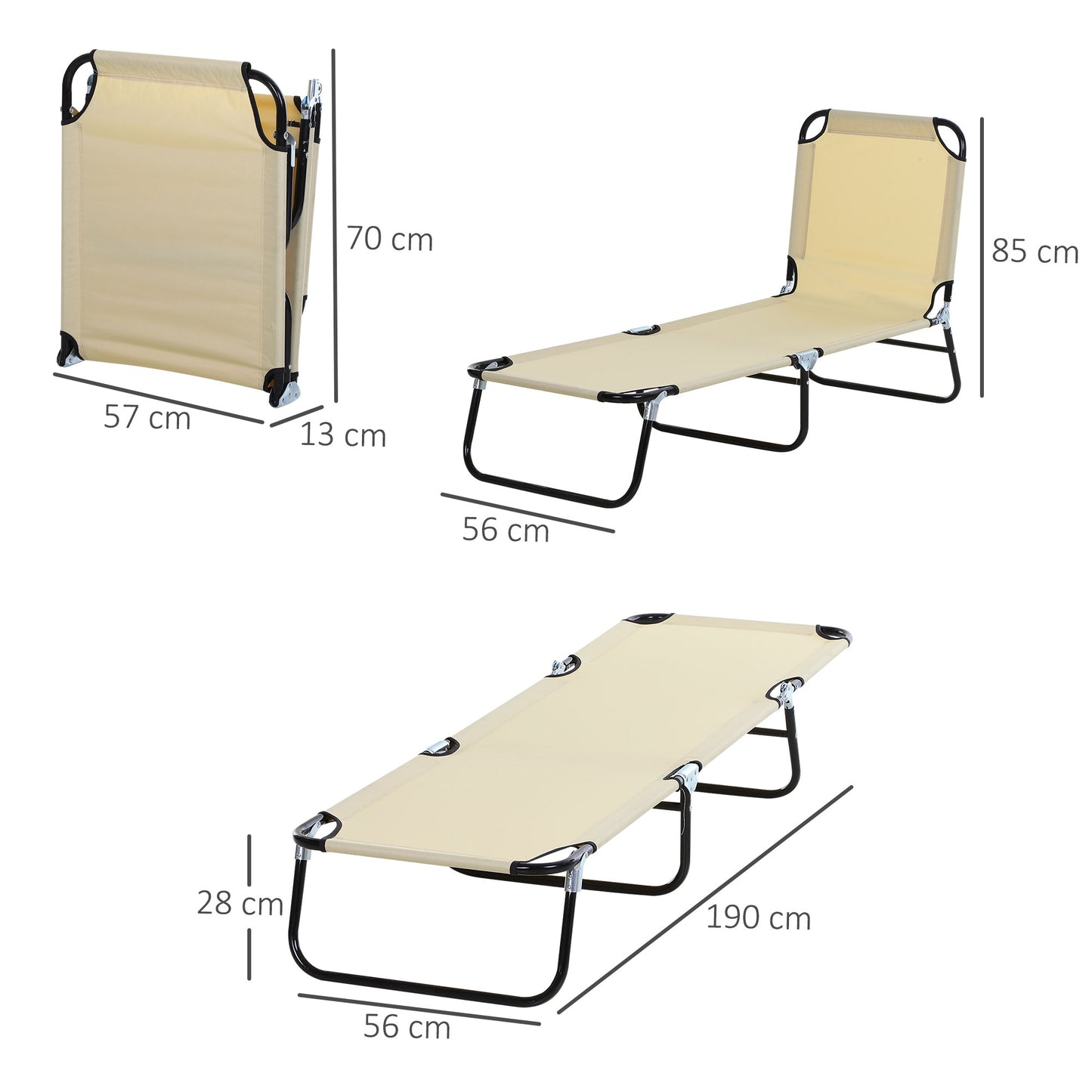 Outsunny 2 Pieces Foldable Sun Lounger Set With 5-Position Adjustable Backrest, Portable Relaxer Recliner with Lightweight Frame Beige