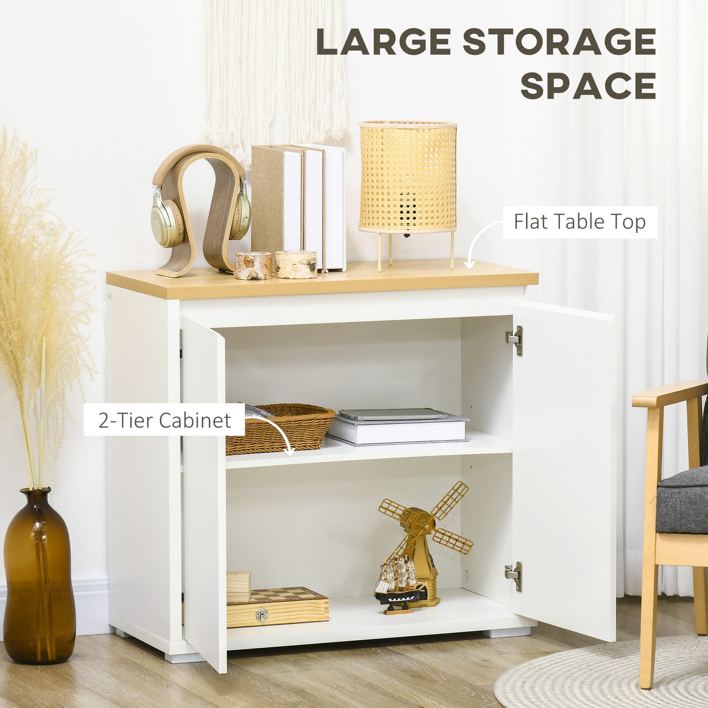 HOMCOM Sideboard Cabinet, Kitchen Storage Cabinet with Double Doors and Adjustable Shelf for Living Room, Entryway, White