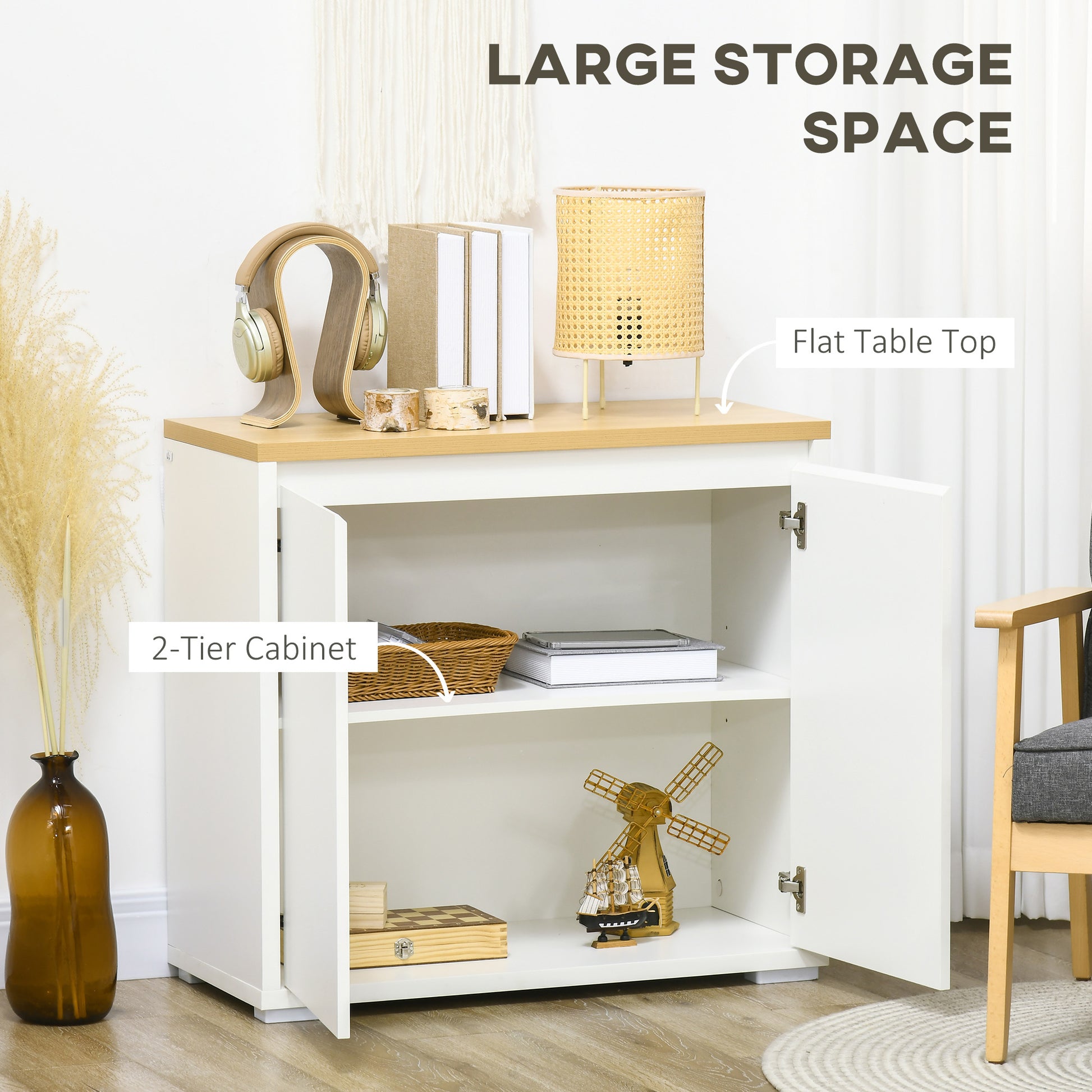 HOMCOM Sideboard Cabinet, Kitchen Storage Cabinet with Double Doors and Adjustable Shelf for Living Room, Entryway, White